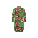 Watermelons tropical palm leaves pattern backgroun Men's Long Sleeve Belted Night Robe