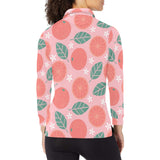 Grapefruit leaves flower pink background Women's Long Sleeve Polo Shirt