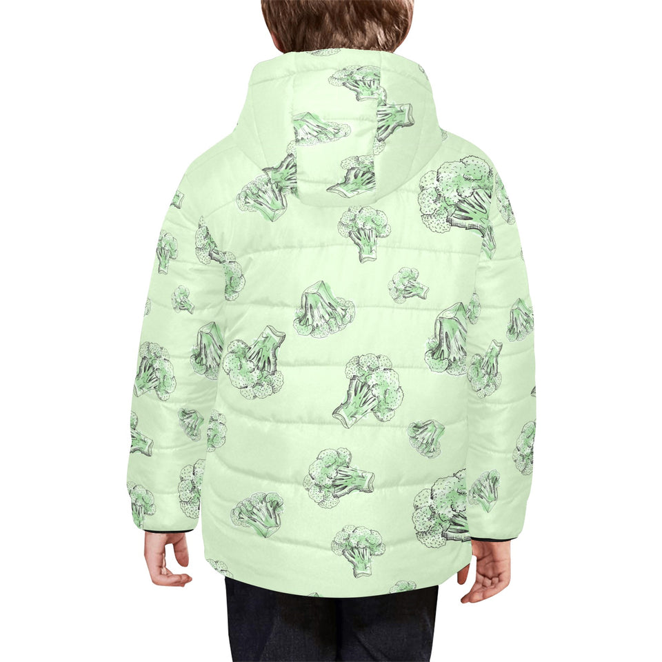 broccoli sketch pattern Kids' Boys' Girls' Padded Hooded Jacket