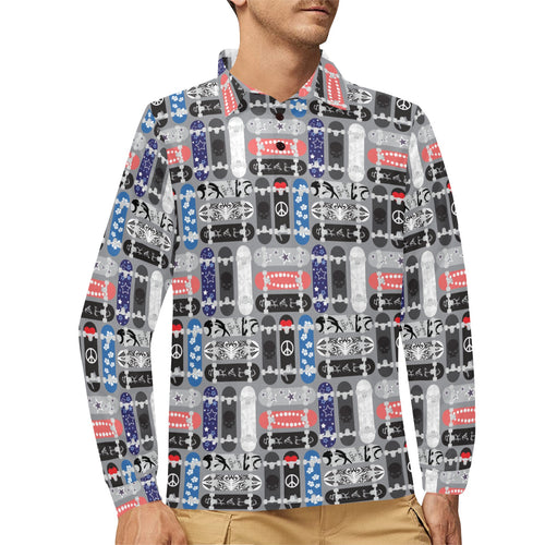 Skate Board Pattern Print Design 04 Men's Long Sleeve Polo Shirt