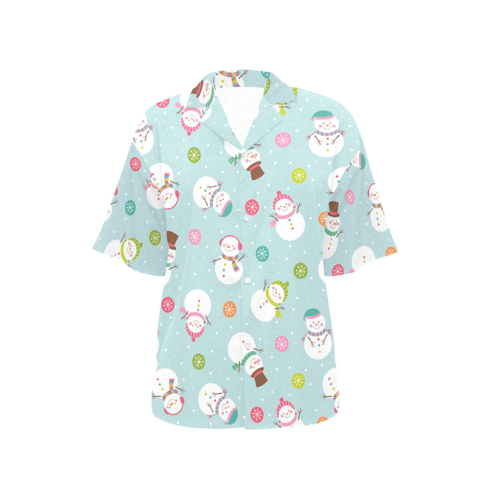 Cute snowman snowflake pattern Women's All Over Print Hawaiian Shirt