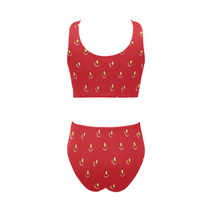 strawberry texture skin pattern Chest Bowknot High Waisted Bikini Swimsuit