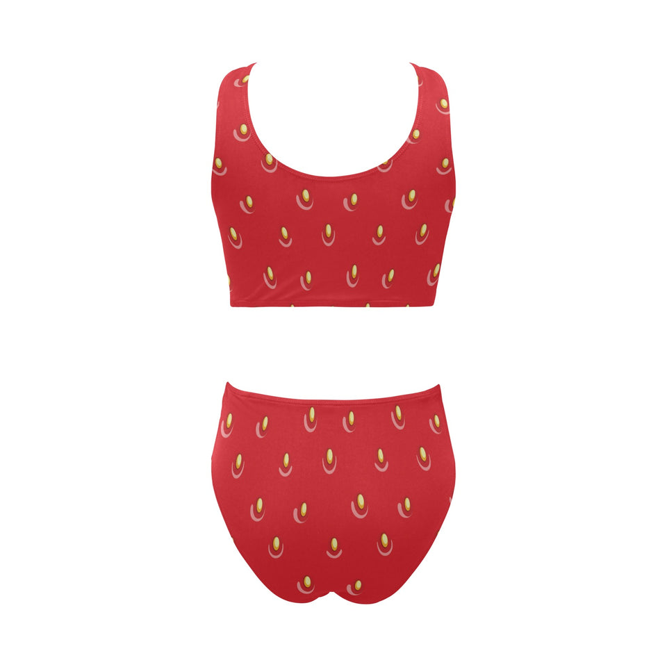 strawberry texture skin pattern Chest Bowknot High Waisted Bikini Swimsuit
