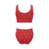 strawberry texture skin pattern Chest Bowknot High Waisted Bikini Swimsuit