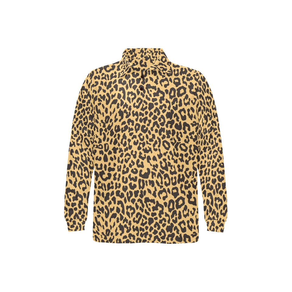Leopard skin print Men's Long Sleeve Polo Shirt