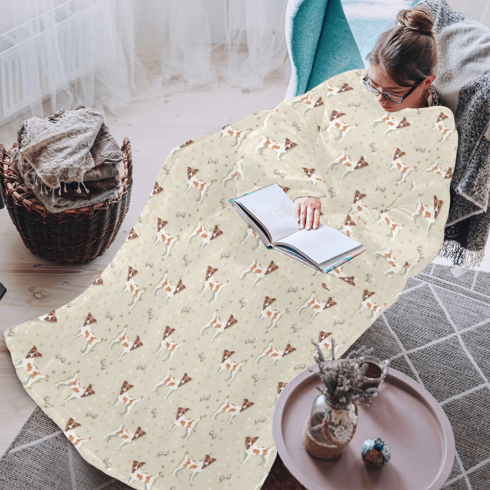 Jack Russel Pattern Print Design 02 Blanket Robe with Sleeves
