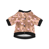 Pink sakura cherry blossom drak brown background All Over Print Pet Dog Round Neck Fuzzy Shirt