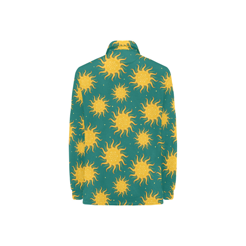 Sun green background Women's Long Sleeve Polo Shirt