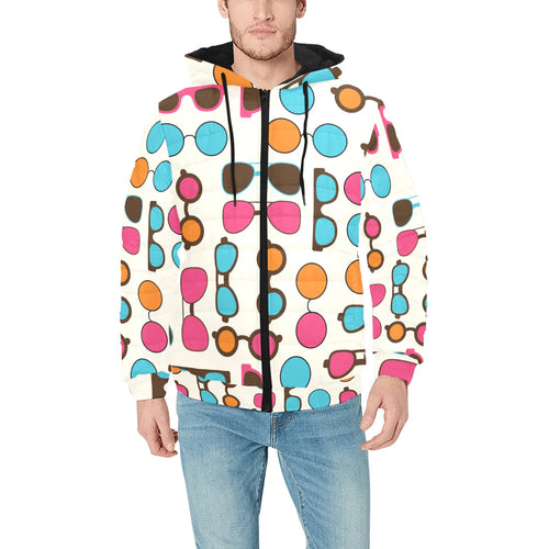 Sun Glasses Pattern Print Design 03 Men's Padded Hooded Jacket