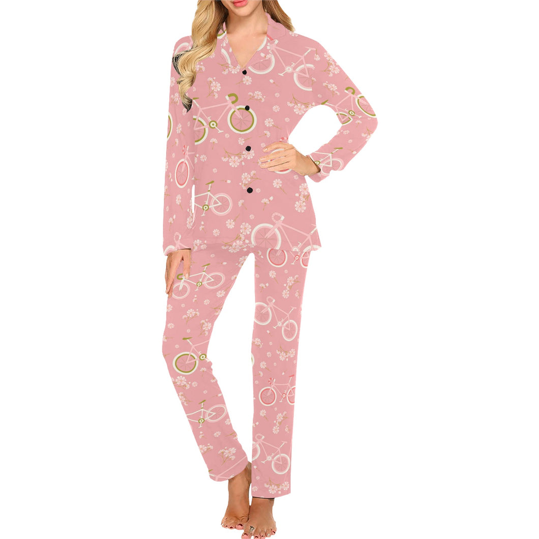 Bicycle Pattern Print Design 02 Women's Long Pajama Set