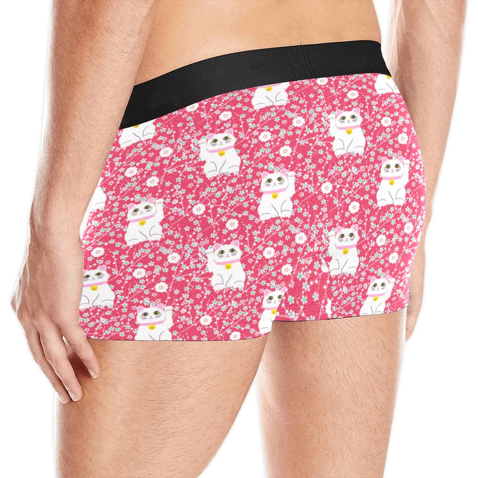 Maneki neko cat sakura pink background Men's All Over Print Boxer Briefs Men's Underwear