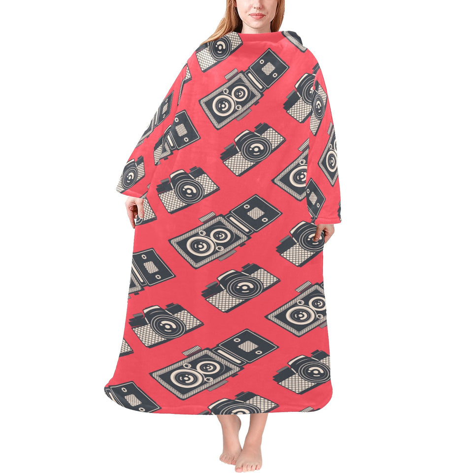 Camera Pattern Print Design 05 Blanket Robe with Sleeves