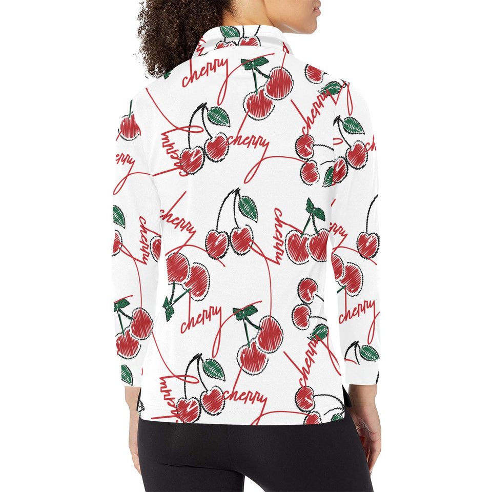 Hand drawn cherry pattern Women's Long Sleeve Polo Shirt