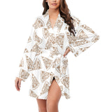 Hand drawn pizza pattern Women's Long Sleeve Belted Night Robe