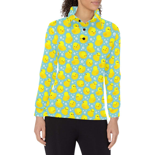 Duck Pattern Print Design 03 Women's Long Sleeve Polo Shirt