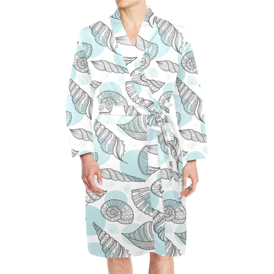 Shell polynesian tribal Men's Long Sleeve Belted Night Robe