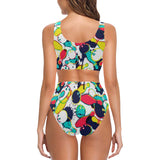 watercolor bowling ball pins Chest Bowknot High Waisted Bikini Swimsuit