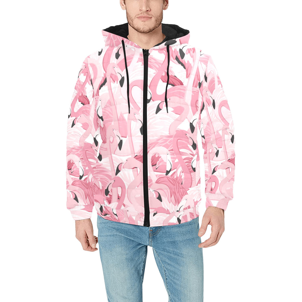 Pink flamingos pattern background Men's Padded Hooded Jacket
