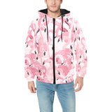 Pink flamingos pattern background Men's Padded Hooded Jacket