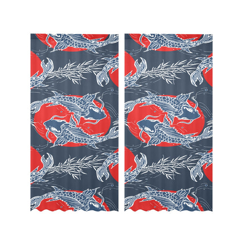 Koi Fish Carp Fishs hand drawn japanese art Gauze Curtain