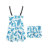 Coral Reef Pattern Print Design 01 Chest Sexy Pleated Two Piece Swim Dress