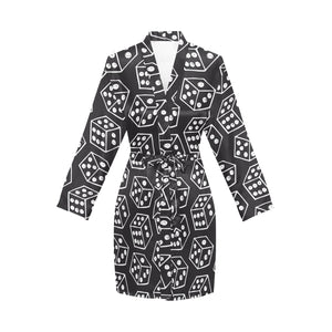 Dice Pattern Print Design 01 Women's Long Sleeve Belted Night Robe