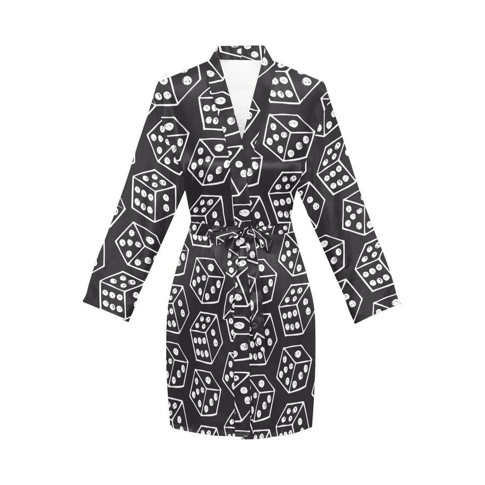 Dice Pattern Print Design 01 Women's Long Sleeve Belted Night Robe