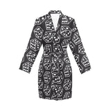 Dice Pattern Print Design 01 Women's Long Sleeve Belted Night Robe