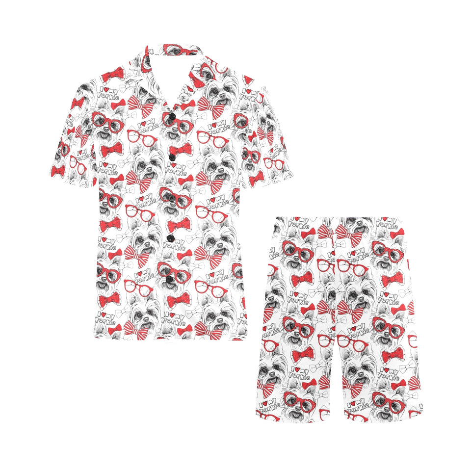 Yorkshire Terrier Pattern Print Design 04 Men's V-Neck Short Pajama Set