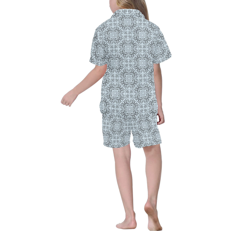 Traditional indian element pattern Kids' Boys' Girls' V-Neck Short Pajama Set