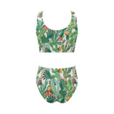 Cactus design pattern copy Chest Bowknot High Waisted Bikini Swimsuit