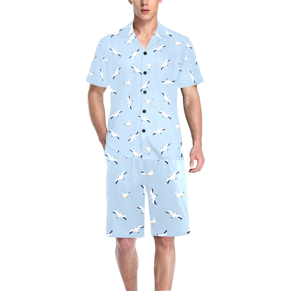Seagull Pattern Print Design 02 Men's V-Neck Short Pajama Set