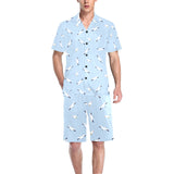 Seagull Pattern Print Design 02 Men's V-Neck Short Pajama Set