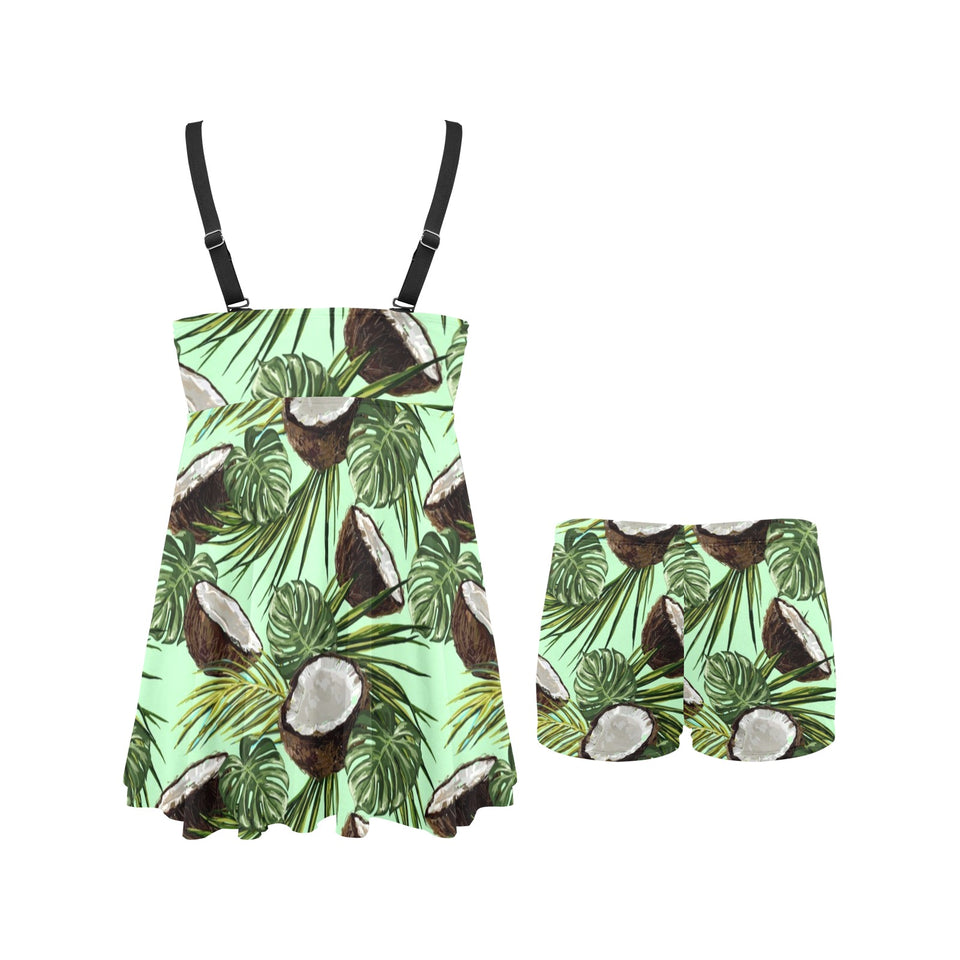 Coconut Pattern Print Design 02 Chest Sexy Pleated Two Piece Swim Dress
