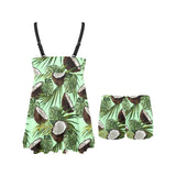 Coconut Pattern Print Design 02 Chest Sexy Pleated Two Piece Swim Dress