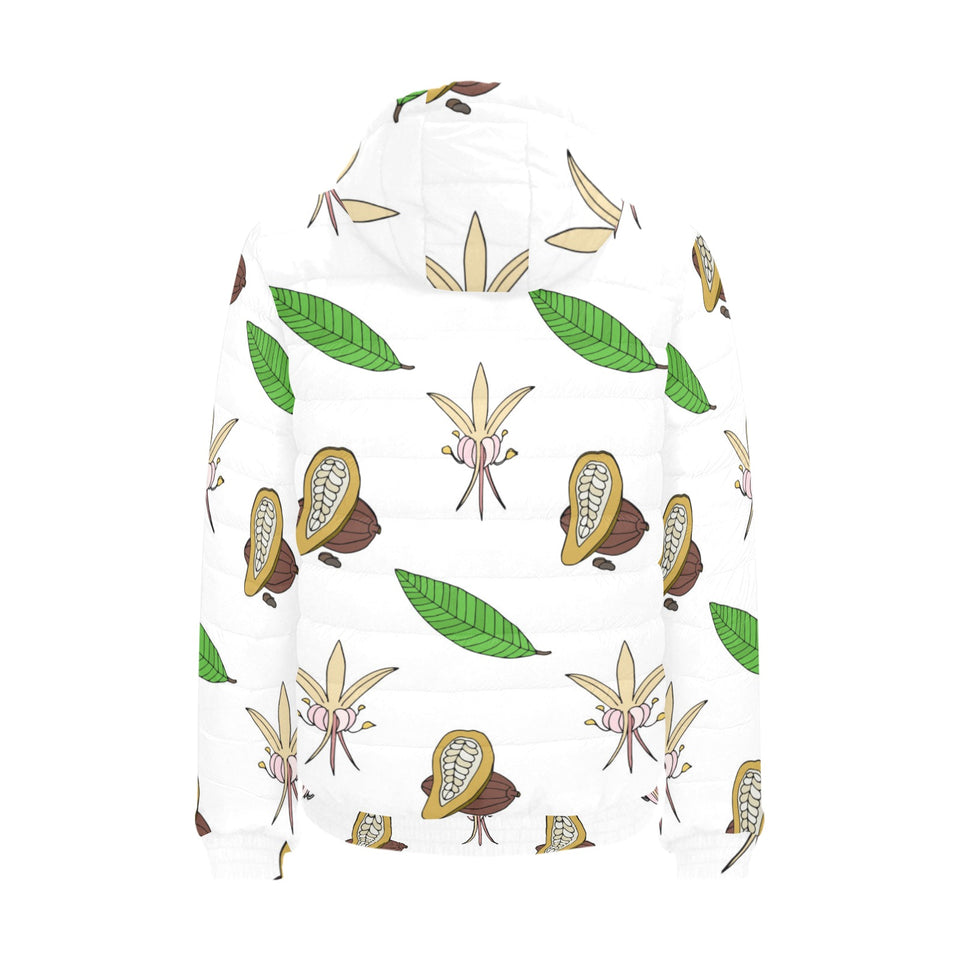 Color hand drawn cacao pattern Men's Padded Hooded Jacket