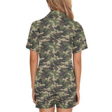 Dark Green camouflage pattern Women's V-Neck Short Pajama Set