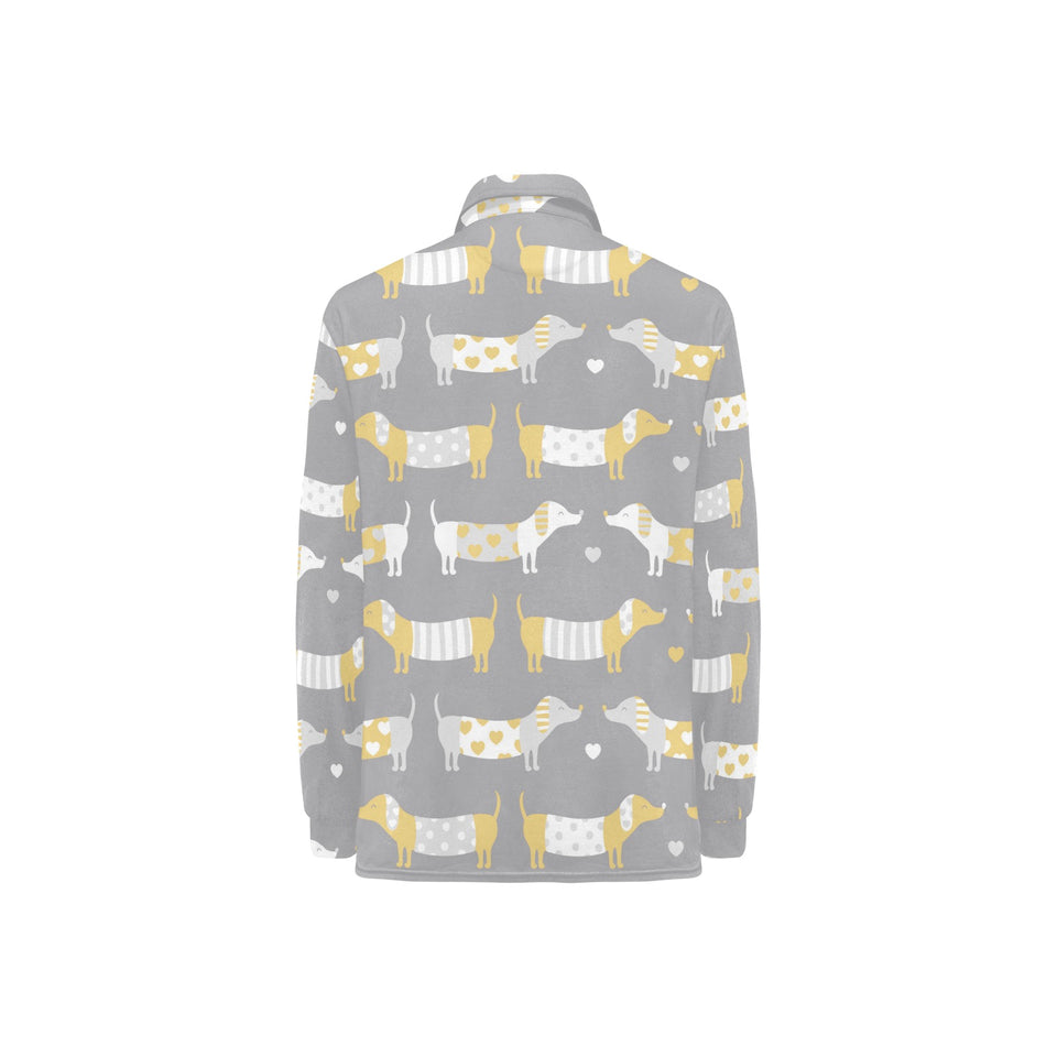 Cute dachshund dog pattern Women's Long Sleeve Polo Shirt