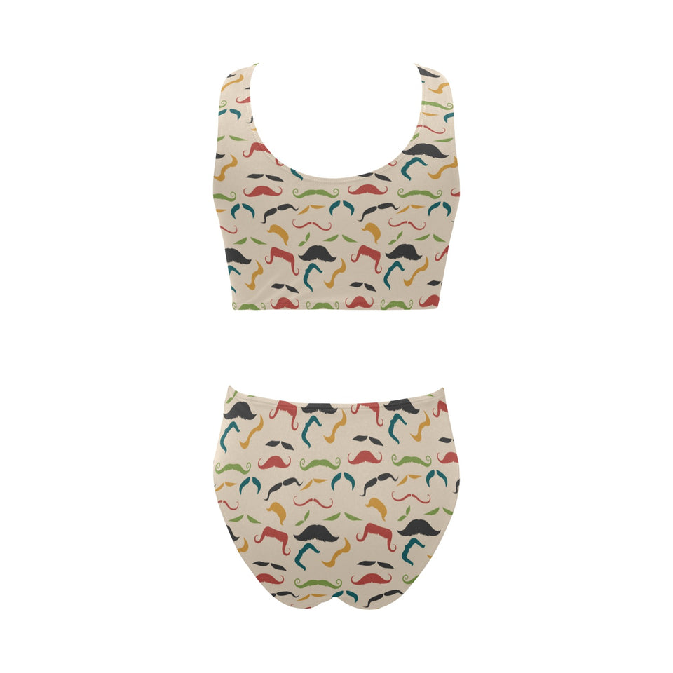 Mustache Beard Pattern Print Design 03 Chest Bowknot High Waisted Bikini Swimsuit