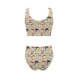 Mustache Beard Pattern Print Design 03 Chest Bowknot High Waisted Bikini Swimsuit