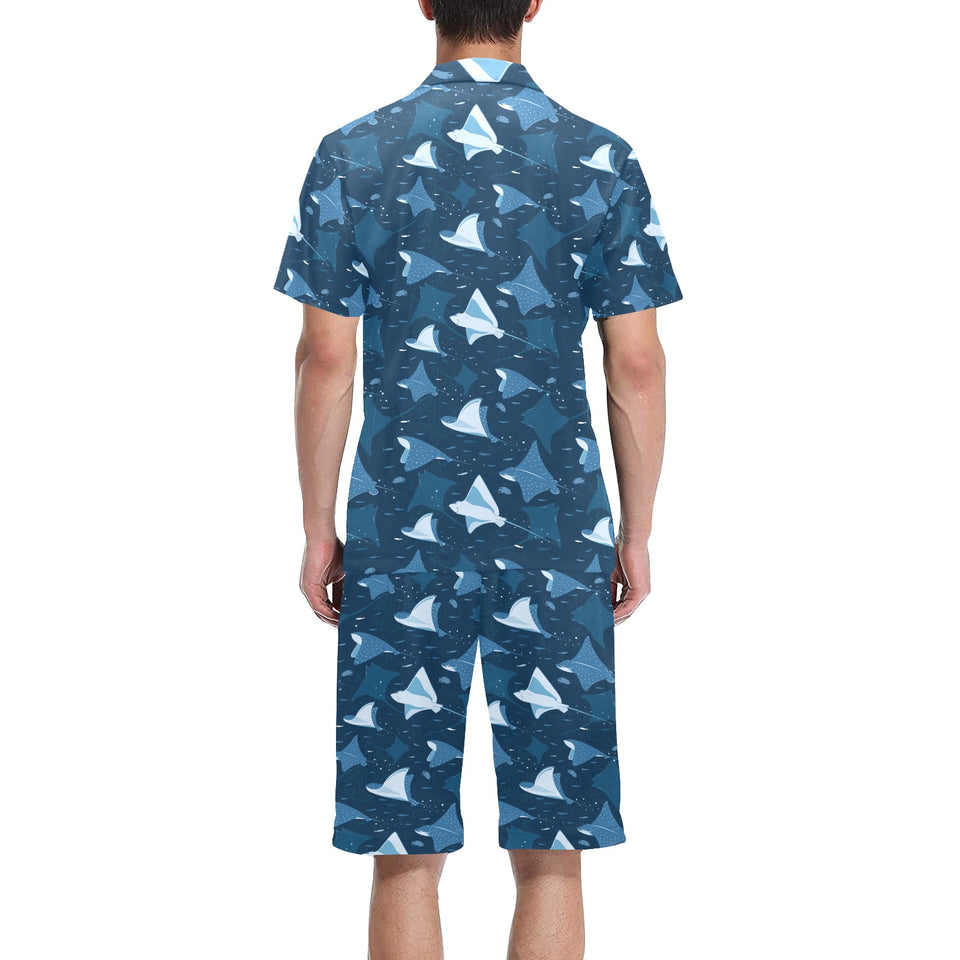 Stingray Pattern Print Design 04 Men's V-Neck Short Pajama Set