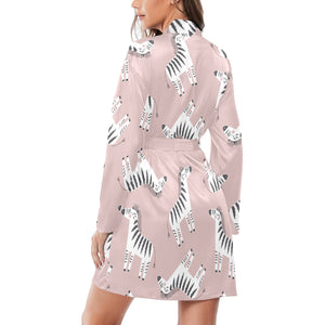 Cute zebra pattern Women's Long Sleeve Belted Night Robe
