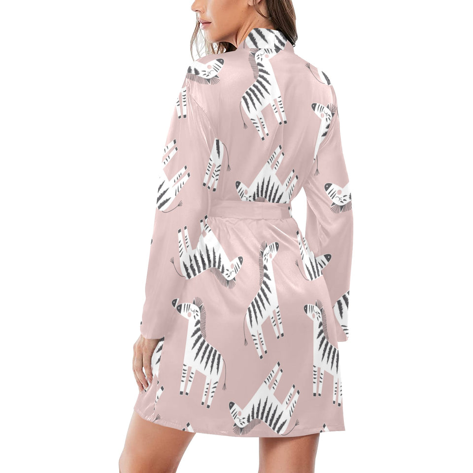 Cute zebra pattern Women's Long Sleeve Belted Night Robe