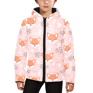 Cute fox pattern pink background Kids' Boys' Girls' Padded Hooded Jacket