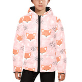 Cute fox pattern pink background Kids' Boys' Girls' Padded Hooded Jacket