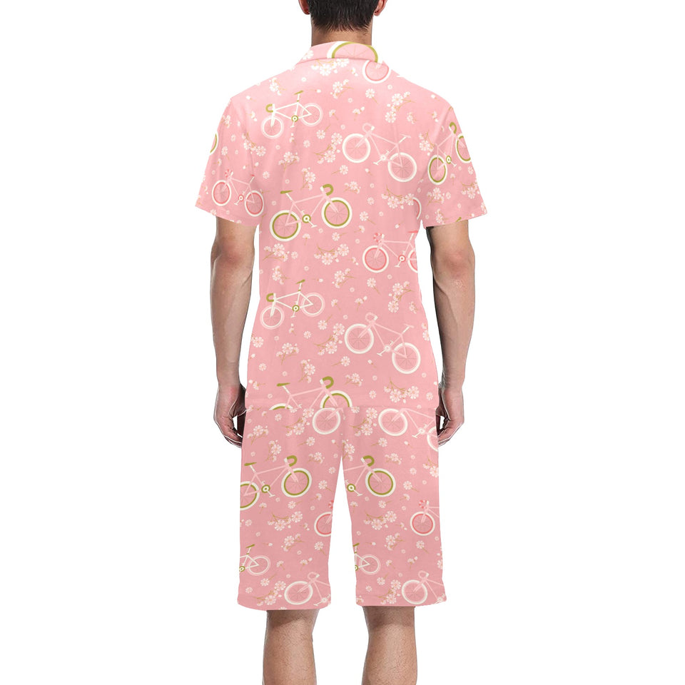Bicycle Pattern Print Design 02 Men's V-Neck Short Pajama Set