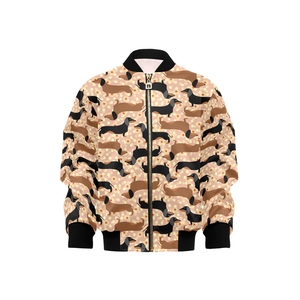 Dachshund floral background Kids' Boys' Girls' Bomber Jacket