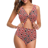 Casino Cards Suits Pattern Print Design 03 Chest Bowknot High Waisted Bikini Swimsuit
