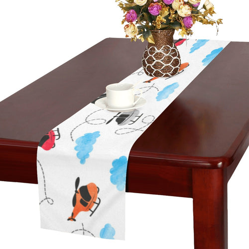 Watercolor helicopter cloud pattern Table Runner