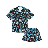 Skull flower roses leave pattern Kids' Boys' Girls' V-Neck Short Pajama Set